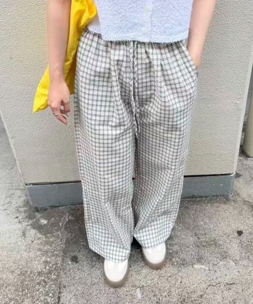 mebole(メボレ)の「check wide easy pants(その他パンツ・レディース・ホワイト/ブルー・FREE)」の2枚目の写真