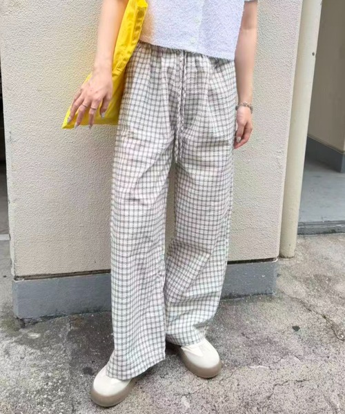 mebole(メボレ)の「check wide easy pants(その他パンツ・レディース・ホワイト/ブルー・FREE)」の9枚目の写真