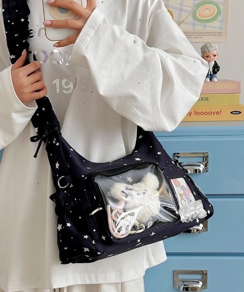 ipugo(イプゴ)の「ipugo/イプゴ フリル星柄 クリアポケット ショルダーバッグ 2026秋物 秋服 2026年秋冬(ショルダーバッグ・レディース・ホワイト/ブラック・FREE)」の18枚目の写真