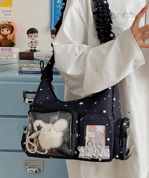 ipugo(イプゴ)の「ipugo/イプゴ フリル星柄 クリアポケット ショルダーバッグ 2026秋物 秋服 2026年秋冬(ショルダーバッグ・レディース・ホワイト/ブラック・FREE)」の19枚目の写真