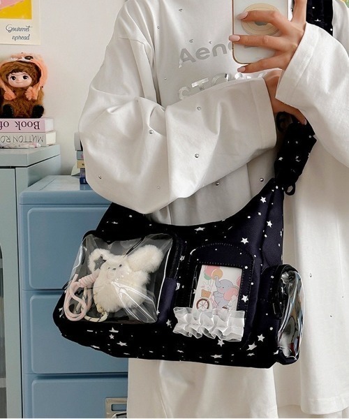 ipugo(イプゴ)の「ipugo/イプゴ フリル星柄 クリアポケット ショルダーバッグ 2026秋物 秋服 2026年秋冬(ショルダーバッグ・レディース・ホワイト/ブラック・FREE)」の20枚目の写真