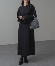 【refinedworks】セレモニー にも◎ 袖レース バンドカラー ロング ワンピース!