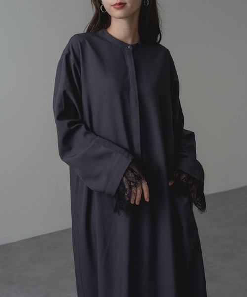 refinedworks（リファインドワークス）の「【refinedworks】セレモニー にも◎ 袖レース バンドカラー ロング ワンピース！（ワンピース・レディース・チャコールグレー/ブラック・FREE）」の7枚目の写真