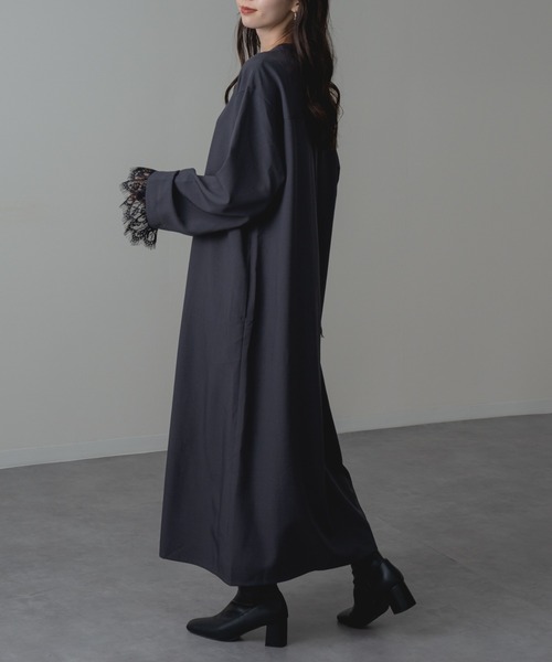 refinedworks（リファインドワークス）の「【refinedworks】セレモニー にも◎ 袖レース バンドカラー ロング ワンピース！（ワンピース・レディース・チャコールグレー/ブラック・FREE）」の19枚目の写真