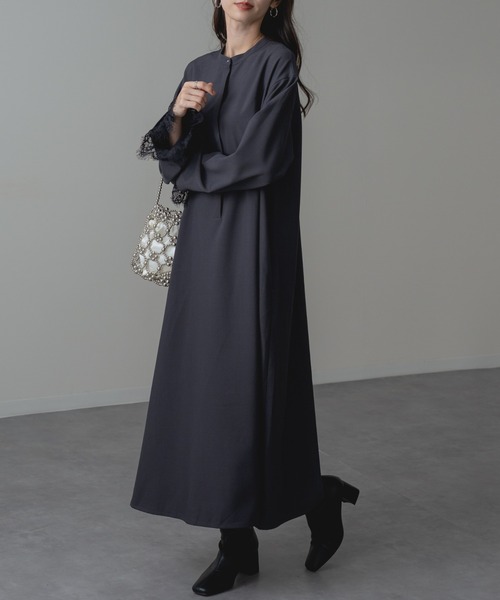 refinedworks（リファインドワークス）の「【refinedworks】セレモニー にも◎ 袖レース バンドカラー ロング ワンピース！（ワンピース・レディース・チャコールグレー/ブラック・FREE）」の20枚目の写真