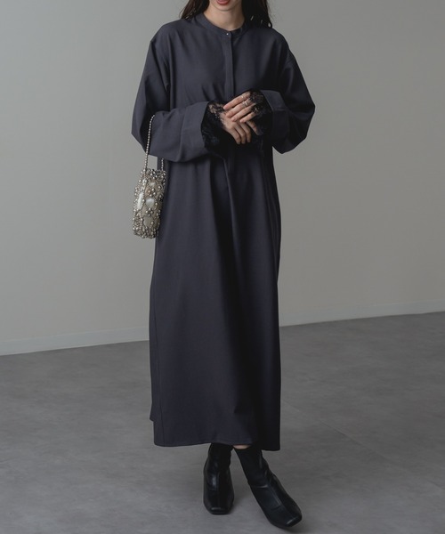 refinedworks（リファインドワークス）の「【refinedworks】セレモニー にも◎ 袖レース バンドカラー ロング ワンピース！（ワンピース・レディース・チャコールグレー/ブラック・FREE）」の17枚目の写真