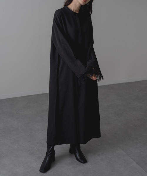 refinedworks（リファインドワークス）の「【refinedworks】セレモニー にも◎ 袖レース バンドカラー ロング ワンピース！（ワンピース・レディース・チャコールグレー/ブラック・FREE）」の11枚目の写真