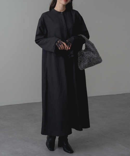 refinedworks（リファインドワークス）の「【refinedworks】セレモニー にも◎ 袖レース バンドカラー ロング ワンピース！（ワンピース・レディース・チャコールグレー/ブラック・FREE）」の3枚目の写真