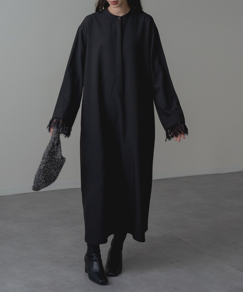 refinedworks（リファインドワークス）の「【refinedworks】セレモニー にも◎ 袖レース バンドカラー ロング ワンピース！（ワンピース・レディース・チャコールグレー/ブラック・FREE）」の15枚目の写真