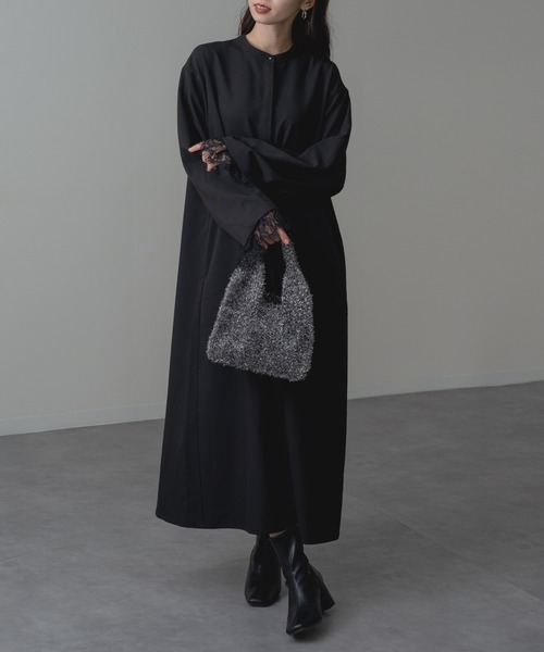 refinedworks（リファインドワークス）の「【refinedworks】セレモニー にも◎ 袖レース バンドカラー ロング ワンピース！（ワンピース・レディース・チャコールグレー/ブラック・FREE）」の16枚目の写真