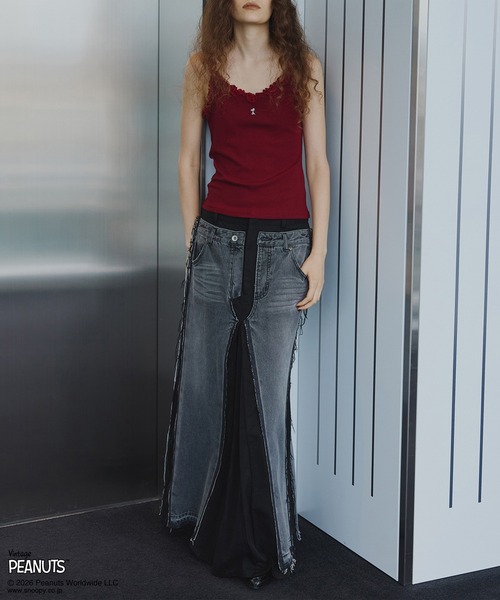 PEANUTS(ピーナッツ)の「VINTAGE PEANUTS TWIST FRILL RIB CUT CAMISOLE(キャミソール・レディース・レッド/ブラウン/ホワイト・MEDIUM/SMALL)」の8枚目の写真