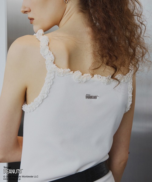 PEANUTS(ピーナッツ)の「VINTAGE PEANUTS TWIST FRILL RIB CUT CAMISOLE(キャミソール・レディース・レッド/ブラウン/ホワイト・MEDIUM/SMALL)」の12枚目の写真