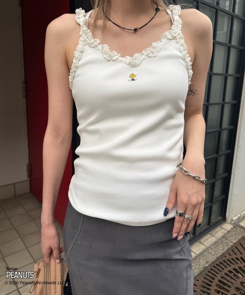 PEANUTS(ピーナッツ)の「VINTAGE PEANUTS TWIST FRILL RIB CUT CAMISOLE(キャミソール・レディース・レッド/ブラウン/ホワイト・MEDIUM/SMALL)」の17枚目の写真