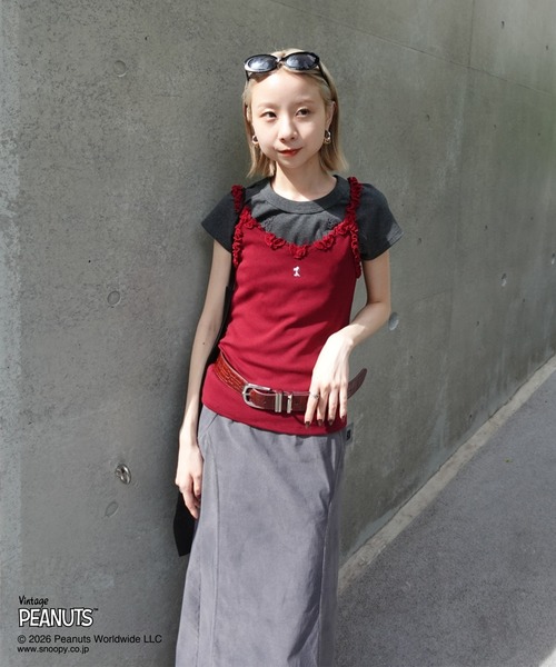 PEANUTS(ピーナッツ)の「VINTAGE PEANUTS TWIST FRILL RIB CUT CAMISOLE(キャミソール・レディース・レッド/ブラウン/ホワイト・MEDIUM/SMALL)」の21枚目の写真