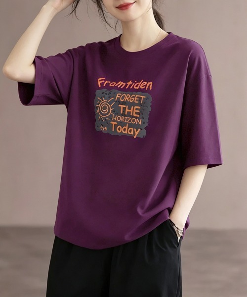 ONEP STAR(ワンピスター)の「グラフィックプリント半袖Tシャツ(Tシャツ/カットソー・レディース・ホワイト/ブラック/ベージュ/パープル/ネイビー・MEDIUM/LARGE/X-LARGE)」の5枚目の写真