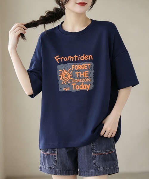 ONEP STAR(ワンピスター)の「グラフィックプリント半袖Tシャツ(Tシャツ/カットソー・レディース・ホワイト/ブラック/ベージュ/パープル/ネイビー・MEDIUM/LARGE/X-LARGE)」の9枚目の写真