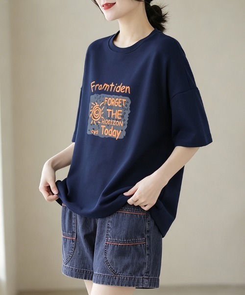 ONEP STAR(ワンピスター)の「グラフィックプリント半袖Tシャツ(Tシャツ/カットソー・レディース・ホワイト/ブラック/ベージュ/パープル/ネイビー・MEDIUM/LARGE/X-LARGE)」の10枚目の写真