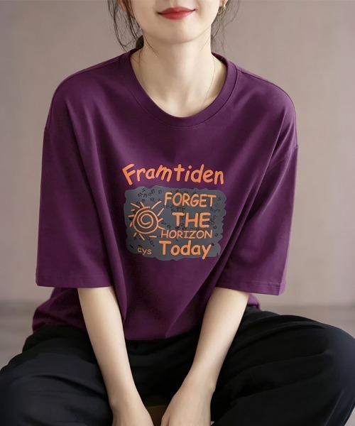 ONEP STAR(ワンピスター)の「グラフィックプリント半袖Tシャツ(Tシャツ/カットソー・レディース・ホワイト/ブラック/ベージュ/パープル/ネイビー・MEDIUM/LARGE/X-LARGE)」の13枚目の写真