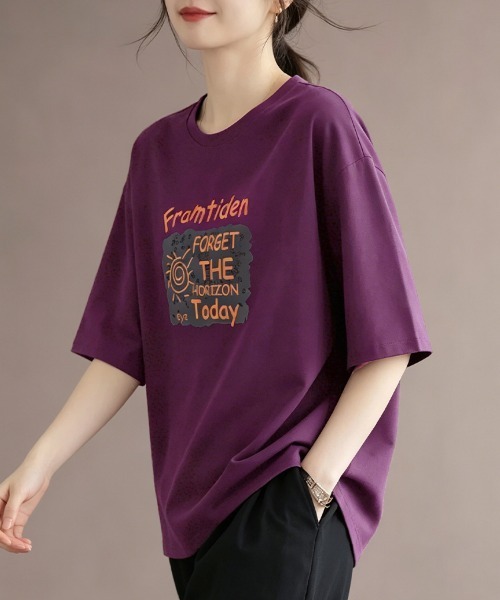 ONEP STAR(ワンピスター)の「グラフィックプリント半袖Tシャツ(Tシャツ/カットソー・レディース・ホワイト/ブラック/ベージュ/パープル/ネイビー・MEDIUM/LARGE/X-LARGE)」の14枚目の写真