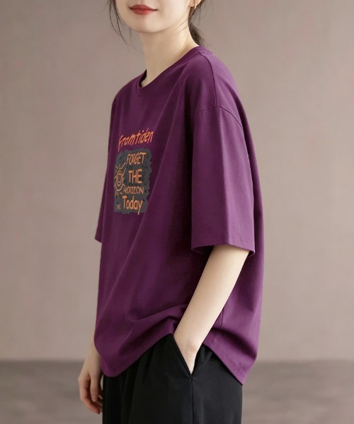 ONEP STAR(ワンピスター)の「グラフィックプリント半袖Tシャツ(Tシャツ/カットソー・レディース・ホワイト/ブラック/ベージュ/パープル/ネイビー・MEDIUM/LARGE/X-LARGE)」の15枚目の写真