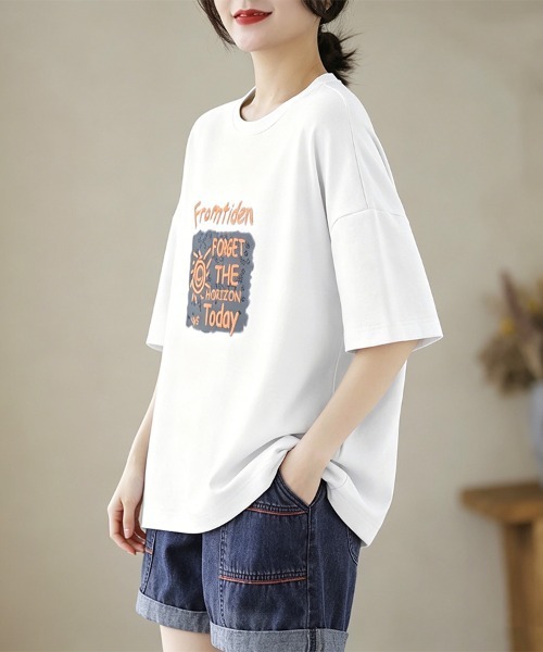 ONEP STAR(ワンピスター)の「グラフィックプリント半袖Tシャツ(Tシャツ/カットソー・レディース・ホワイト/ブラック/ベージュ/パープル/ネイビー・MEDIUM/LARGE/X-LARGE)」の20枚目の写真