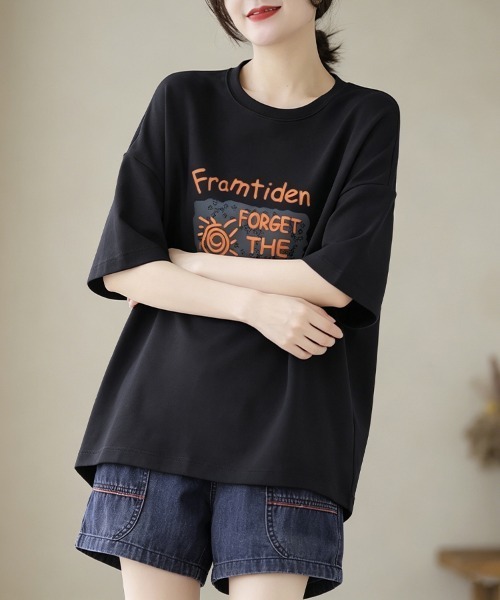 ONEP STAR(ワンピスター)の「グラフィックプリント半袖Tシャツ(Tシャツ/カットソー・レディース・ホワイト/ブラック/ベージュ/パープル/ネイビー・MEDIUM/LARGE/X-LARGE)」の21枚目の写真