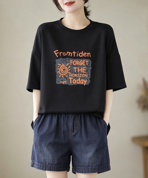 ONEP STAR(ワンピスター)の「グラフィックプリント半袖Tシャツ(Tシャツ/カットソー・レディース・ホワイト/ブラック/ベージュ/パープル/ネイビー・MEDIUM/LARGE/X-LARGE)」の22枚目の写真