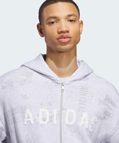 adidas(アディダス)の「adidas/アディダス ORI AOA FULLZIP オリジナルス AOA フルジップ パーカー プリント 総柄 オーバーサイズ カンガルーポケット メンズ レディース 秋 秋服 2026年秋冬(パーカー・メンズ・グレー・S/M/L/XL)」の3枚目の写真