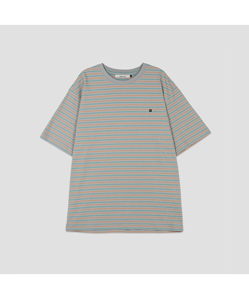 ATELIER NAIN(アトリエナイン)の「MULTI STRIPE BOXY TEE (T-7216)(Tシャツ/カットソー・レディース・グレー/ブルー/ダークグレー・FREE)」の2枚目の写真