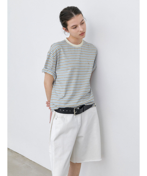 ATELIER NAIN(アトリエナイン)の「MULTI STRIPE BOXY TEE (T-7216)(Tシャツ/カットソー・レディース・グレー/ブルー/ダークグレー・FREE)」の4枚目の写真