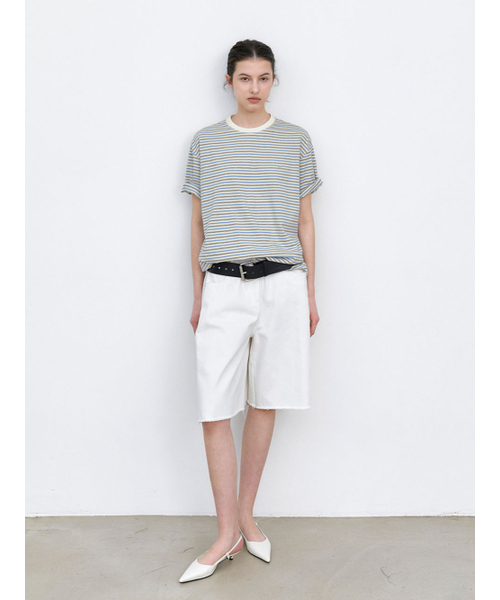 ATELIER NAIN(アトリエナイン)の「MULTI STRIPE BOXY TEE (T-7216)(Tシャツ/カットソー・レディース・グレー/ブルー/ダークグレー・FREE)」の5枚目の写真
