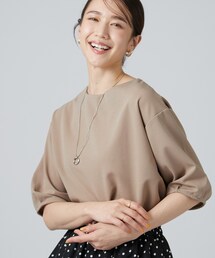 【2点セット/洗濯機可/S-LL】インせず着られる ネックレス付き 5分袖Tシャツ
