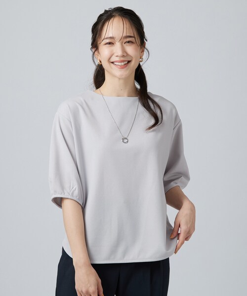 SHOO・LA・RUE(シューラルー)の「【2点セット/洗濯機可/S-LL】インせず着られる ネックレス付き 5分袖Tシャツ(Tシャツ/カットソー・レディース・ライトイエロー系/ネイビー/ブラウン系/ライトグレー・01/04/03/02)」の22枚目の写真