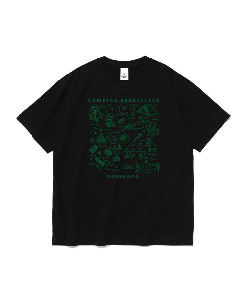 WORKS & CO.(ワークス アンド コー)の「エクスプローラーキャンピンググラフィック半袖Tシャツ(ブラック)(Tシャツ/カットソー・メンズ・その他・2XL/MEDIUM/LARGE/X-LARGE/SMALL)」の1枚目の写真