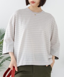 【C-FORT POINT/フォートポイント】【袖を折り返すと覗く異素材の布帛がアクセント】布帛使い7分袖Tシャツ シンプル ナチュラル ゆったり 無地 プルオーバー 異素材コンビ