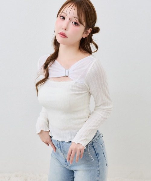 one after another NICE CLAUP(ワンアフターアナザーナイスクラップ)の「バックル付きテレコトップス(Tシャツ/カットソー・レディース・ブラック/ベージュ/オフホワイト・FREE)」の2枚目の写真