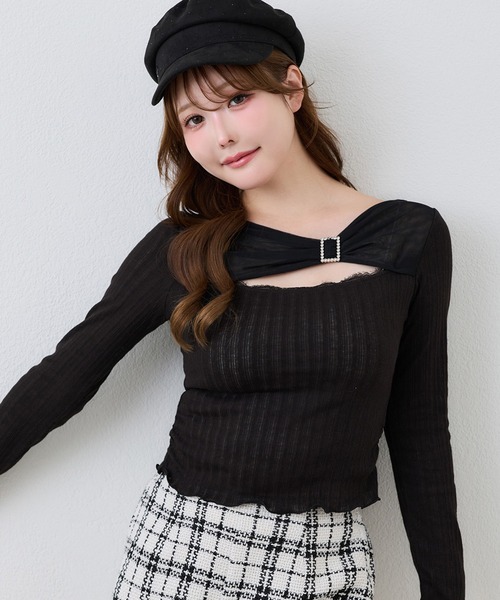 one after another NICE CLAUP(ワンアフターアナザーナイスクラップ)の「バックル付きテレコトップス(Tシャツ/カットソー・レディース・ブラック/ベージュ/オフホワイト・FREE)」の3枚目の写真