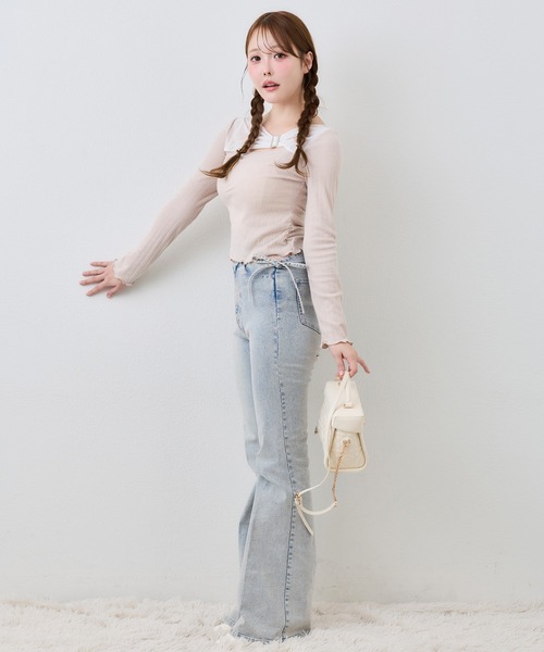 one after another NICE CLAUP(ワンアフターアナザーナイスクラップ)の「バックル付きテレコトップス(Tシャツ/カットソー・レディース・ブラック/ベージュ/オフホワイト・FREE)」の21枚目の写真