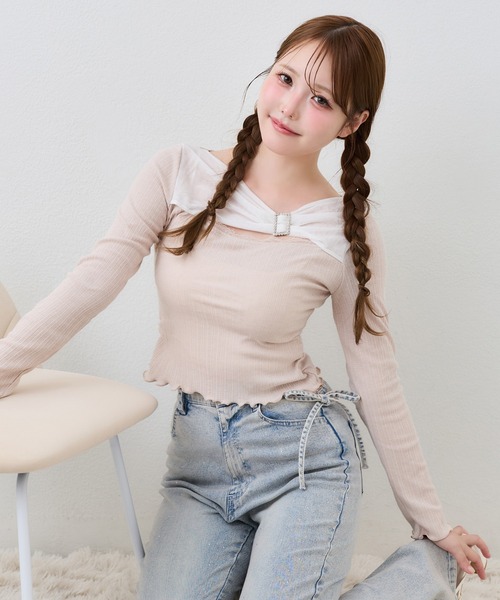 one after another NICE CLAUP(ワンアフターアナザーナイスクラップ)の「バックル付きテレコトップス(Tシャツ/カットソー・レディース・ブラック/ベージュ/オフホワイト・FREE)」の22枚目の写真