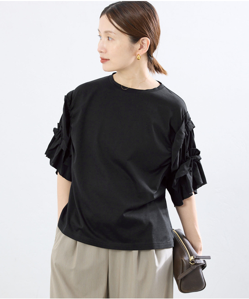 IENA(イエナ)の「袖ギャザーフリルカットソー(Tシャツ/カットソー・レディース・ホワイト/チャコールグレー/ブラック・FREE)」の7枚目の写真