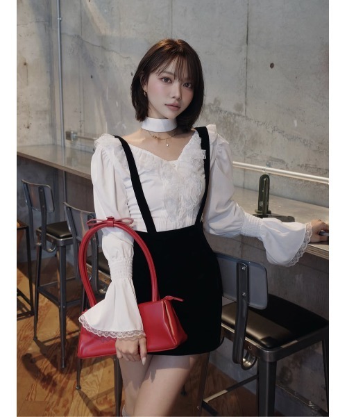 Darich(ダーリッチ)の「サスペンダーベロアタイトミニスカート(スカート・レディース・ブラック/アイボリー・FREE)」の20枚目の写真