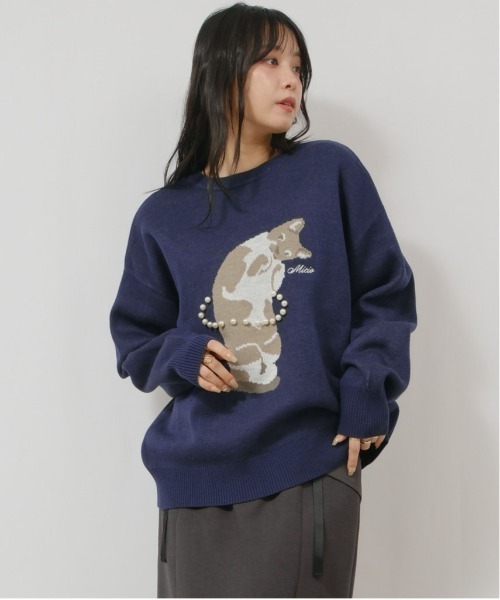 palm RICHE(ポームリシュ)の「猫ニット(ニット/セーター・レディース・レッド/ネイビー/チャコールグレー・M)」の2枚目の写真