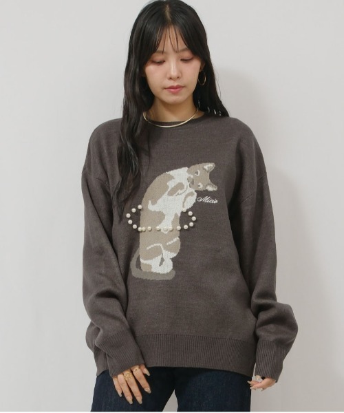palm RICHE(ポームリシュ)の「猫ニット(ニット/セーター・レディース・レッド/ネイビー/チャコールグレー・M)」の1枚目の写真