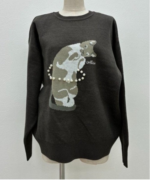 palm RICHE(ポームリシュ)の「猫ニット(ニット/セーター・レディース・レッド/ネイビー/チャコールグレー・M)」の10枚目の写真