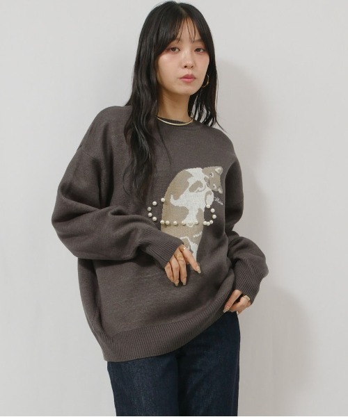 palm RICHE(ポームリシュ)の「猫ニット(ニット/セーター・レディース・レッド/ネイビー/チャコールグレー・M)」の8枚目の写真