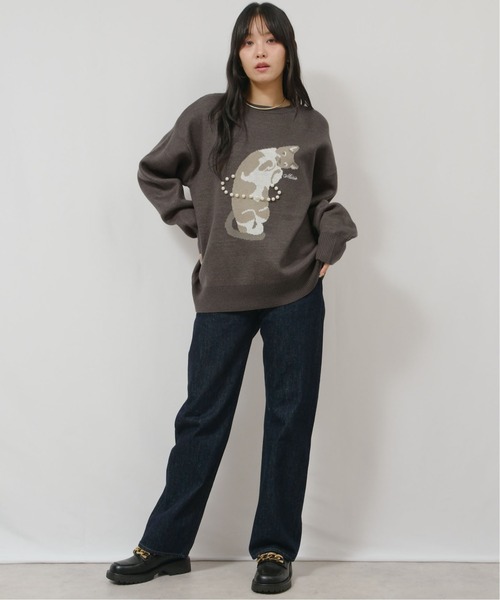 palm RICHE(ポームリシュ)の「猫ニット(ニット/セーター・レディース・レッド/ネイビー/チャコールグレー・M)」の4枚目の写真