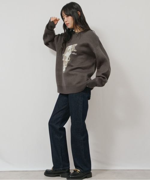 palm RICHE(ポームリシュ)の「猫ニット(ニット/セーター・レディース・レッド/ネイビー/チャコールグレー・M)」の7枚目の写真