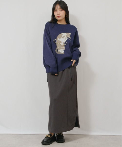 palm RICHE(ポームリシュ)の「猫ニット(ニット/セーター・レディース・レッド/ネイビー/チャコールグレー・M)」の11枚目の写真