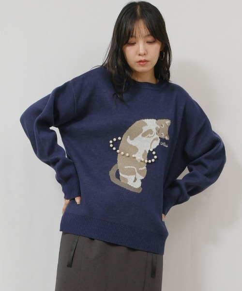palm RICHE(ポームリシュ)の「猫ニット(ニット/セーター・レディース・レッド/ネイビー/チャコールグレー・M)」の21枚目の写真