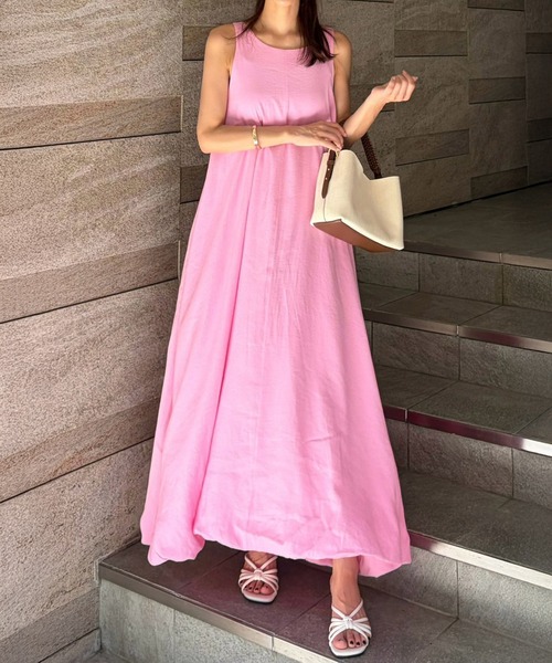 Reurie'(レウリィ)の「バルーンワンピース(chihiro select) / ロング丈 Aライン 大人カジュアル 夏服 ノースリーブ マタニティ(ワンピース・レディース・ピンク/ブラック・FREE)」の2枚目の写真